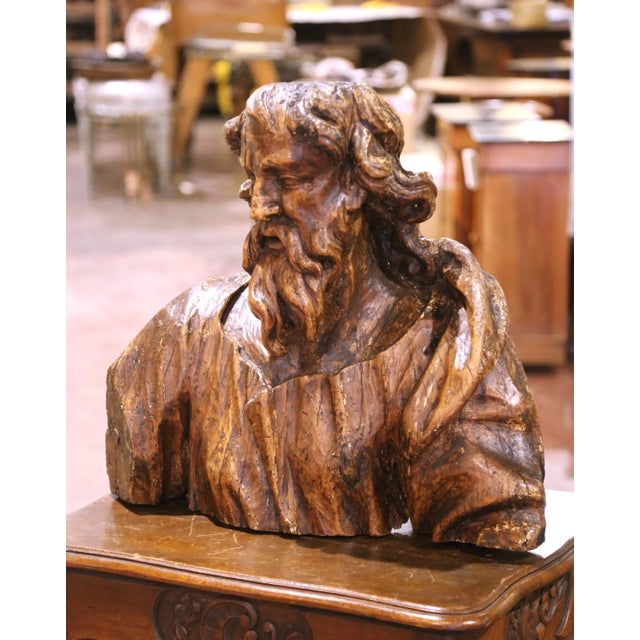 Carved in France in the 17th century, this commanding walnut bust likely represents Saint Paul the Apostle, depicted with...