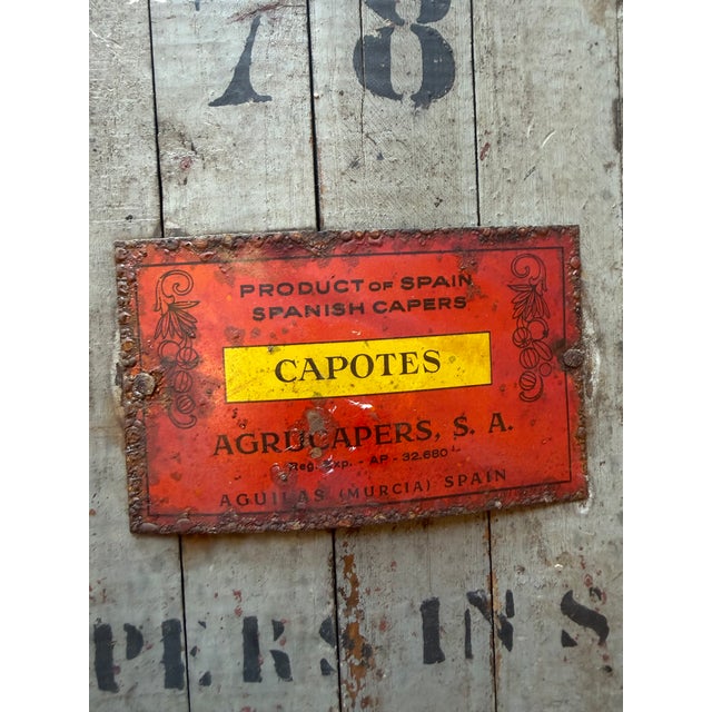 Early 20th Century Antique Spanish Capers Barrel Top Sign For Sale - Image 5 of 14