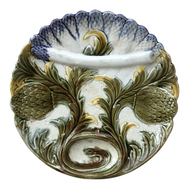 French Majolica Asparagus Plate Orchies, Circa 1890 For Sale