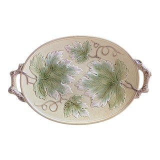 Large Antique Majolica Leaf Pattern Serving Tray For Sale