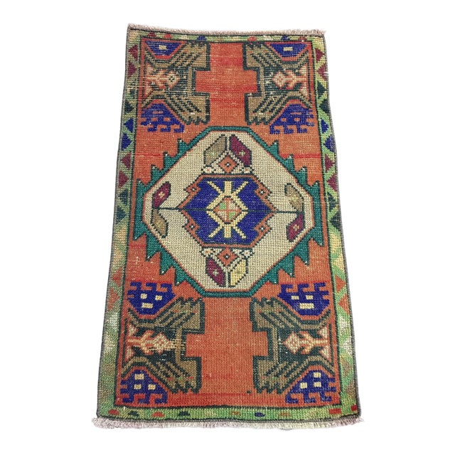 Vintage Orange Handknotted Wool Rug For Sale