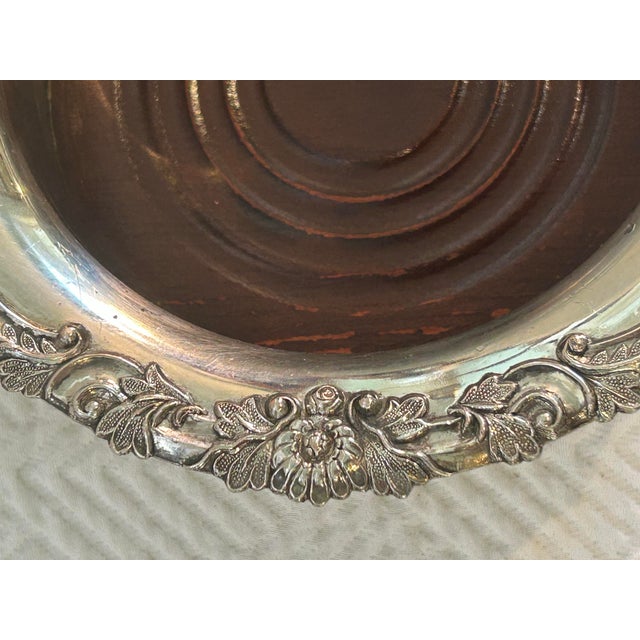 Vintage Heavy Silver Over Copper Wine Bottle Coaster With Turned Wood Base For Sale In New Orleans - Image 6 of 9