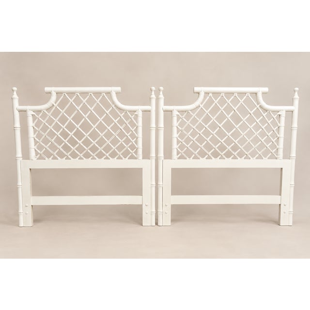 Ficks Reed White Ficks Reed Vintage Pagoda Style Lattice Twin Rattan Faux Bamboo Headboards - A Pair For Sale - Image 4 of 5