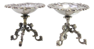 Silver Bowls with Reliefs, Applications and Feet with Female Figures, Set of 2