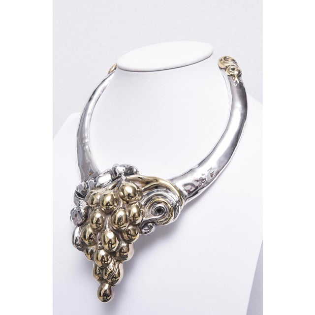 Vintage 1980s Sterling Silver Bib Necklace With Structural Grape Design For Sale - Image 11 of 11