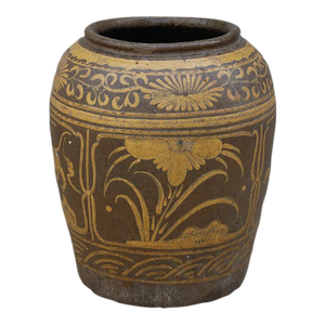 Vintage Chinese Large Brown and Gold Decorated Pickling Jar
