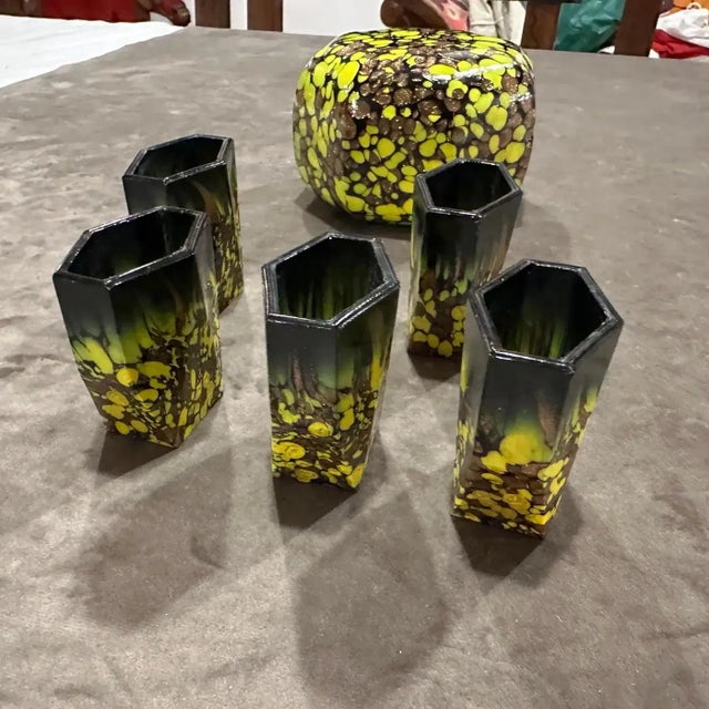 Art Deco 1940s Art Deco Aventurine Murano Glass Rosolio Set For Sale - Image 3 of 16