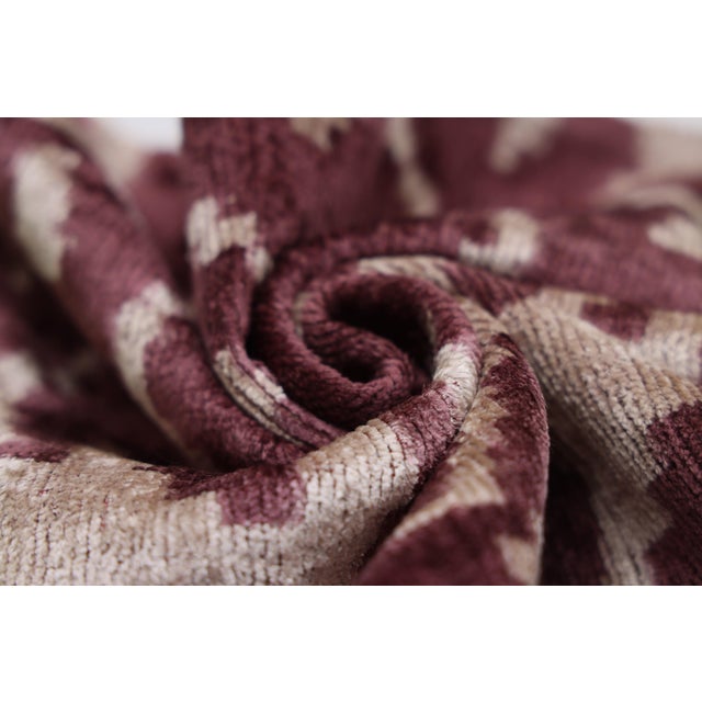 Hand-Knotted Silk Velvet Ikat Lumbar Pillow - 16x24 Plum & Champagne For Sale - Image 4 of 8