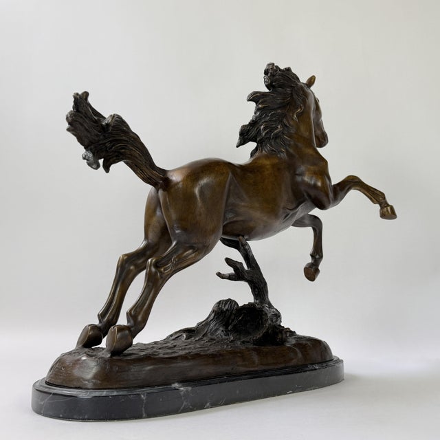 Late 20th Century Bronze Rearing Horse Sculpture on Marble Base, 21” H – Dynamic Equestrian Statue For Sale In Dallas - Image 6 of 10