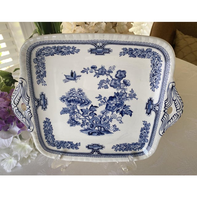 ANTIQUE Handled Cake Plate/Tray, Mason's MANCHU Blue & White Ironstone Dish, Gorgeous Chinoiserie Pattern, Gadrooned Rim,...