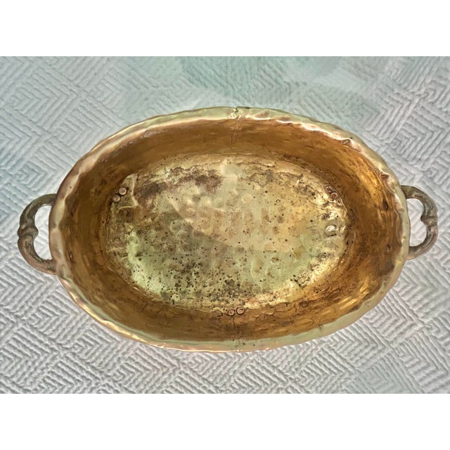 Vintage Hammered Brass Cachepot Planter With Paw Feet and Decorative Handles For Sale - Image 9 of 11