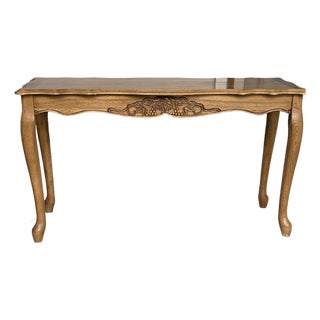 1970s Golden Oak Console Table With Decorative Design Motiff For Sale