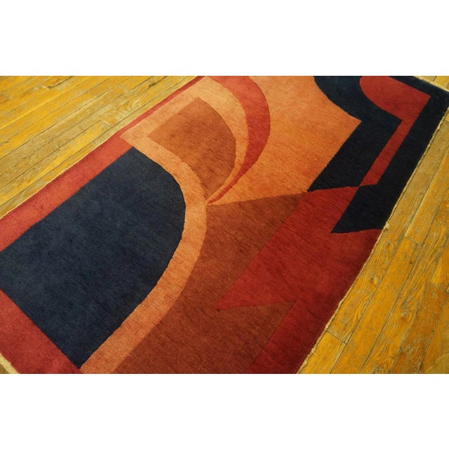 Art Deco 1920s Colorful Abstract Modernist Antique Chinese Art Deco Carpet 2'10'' X 5'9'' Wool Knotted Rug For Sale - Image 3 of 9