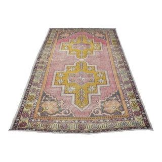 1960s Wool Hand Knotted Red and Yellow Modern Design Oushak Rug For Sale
