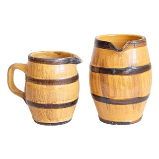 19th Century French Rustic Pottery Pitchers with Yellow and Brown Glaze For Sale