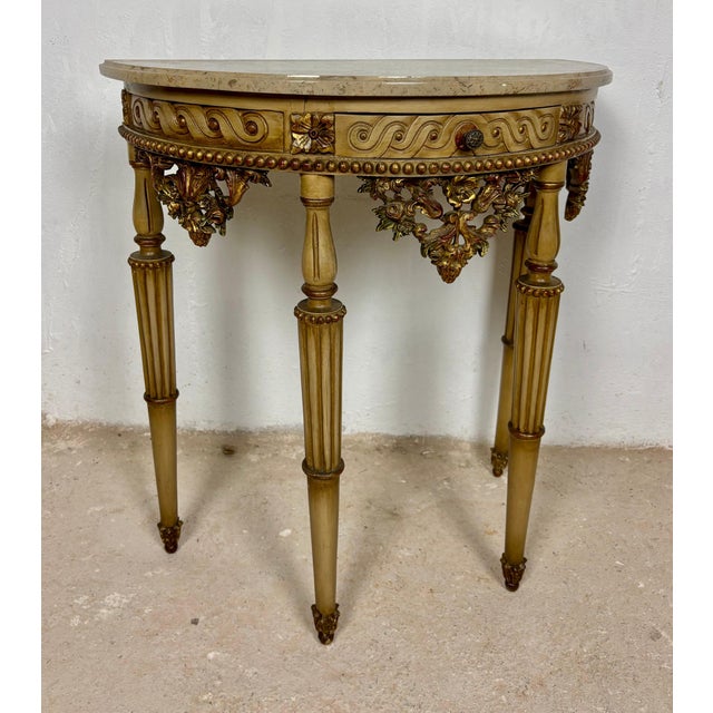 Wood Italian Neoclassical Polychromed Console Table with Marble Top, Mid-20th Century For Sale - Image 7 of 16
