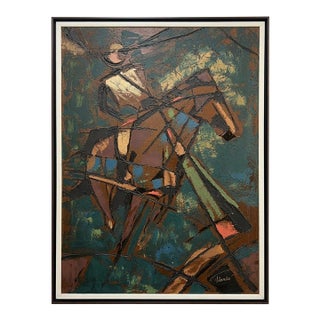 Signed Tiarado Abstract Mid-Century Modern Don Quixote on Horseback Oil Painting For Sale