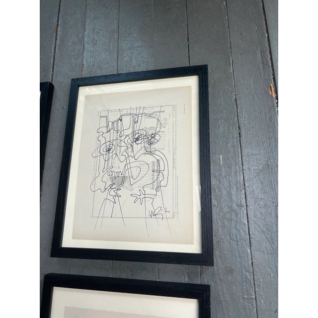 Abstract Contemporary Four Original Wayne Cunningham Abstract Marker Drawings on Vintage Papers- Set of Four For Sale - Image 3 of 6
