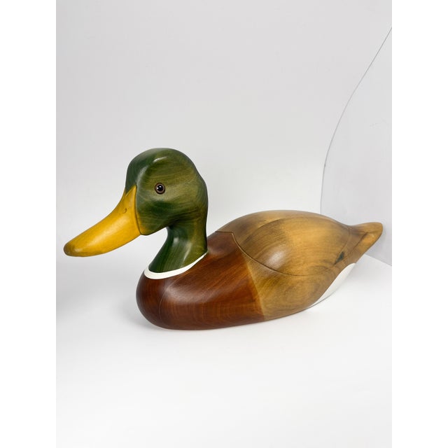 Cabin Large Vintage Hand Carved 14" Wood Mallard Duck Decoy by Hummel Woodworking For Sale - Image 3 of 13