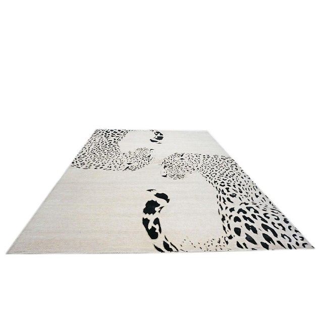 Early 21st Century Modern Nepalese Wool & Silk 9x14 Ivory & Black Jaguar Handmade Area Rug #1144032 For Sale - Image 5 of 8