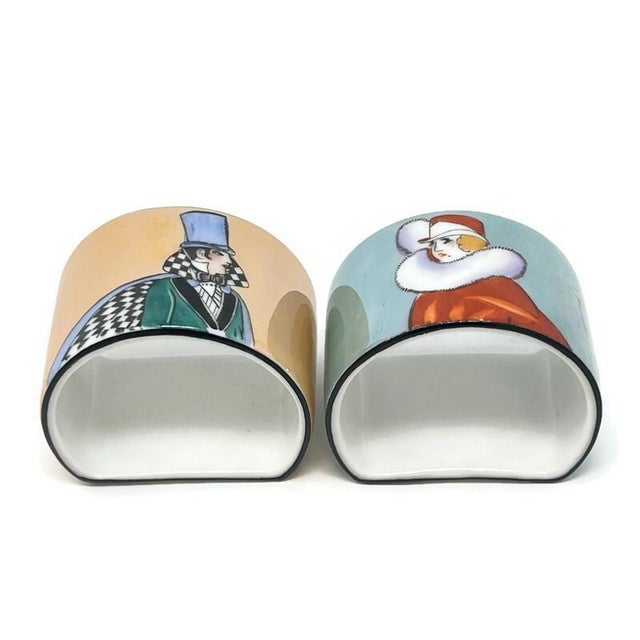 1920s Art Deco 1920s Noritake Morimura Japanese Lusterware Set of 2 French Flapper Napkin Holders in Original Gift Box For Sale - Image 5 of 11
