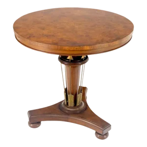 Round Burl Gold Arrows Decorated Base Tripod Base Gueridon Center Table Stand