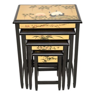 Vintage Lacquered Chinoiserie Nesting Tables, 1970s, Set of 4 For Sale
