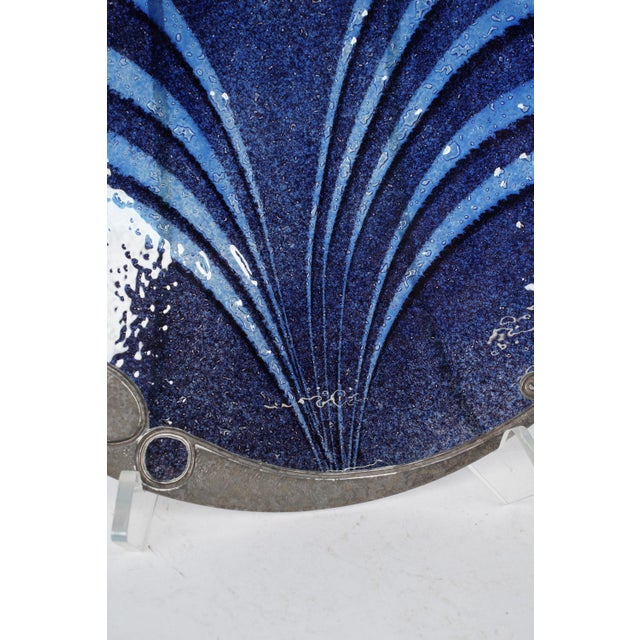 Late 20th Century Art Nouveau Pewter & Enamel Charger, Blue Swirl Motif For Sale - Image 5 of 7