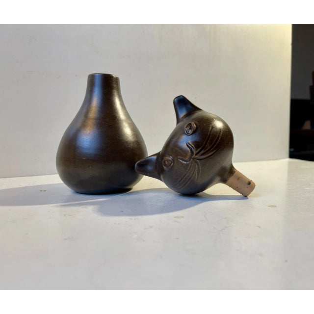 Scandinavian Glazed Ceramic Cat Vase by Bjerre, 1970s For Sale - Image 11 of 11