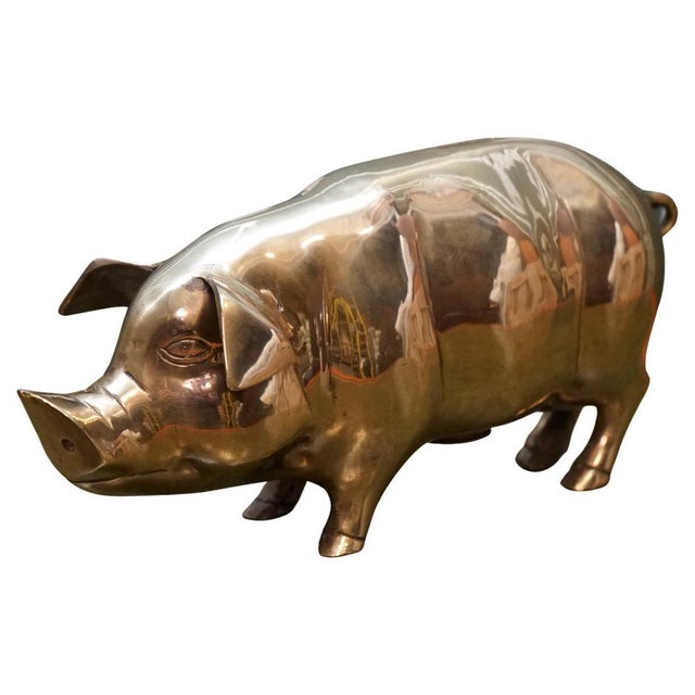 Antique Brass Piggy Bank, 1920s For Sale - Image 13 of 13