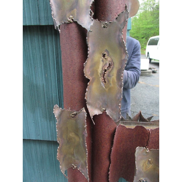 Brown Distressed Brutalist Torch Cut Steel Wall Mirror Attributed to Tom Greene, Circa 1970 For Sale - Image 8 of 14