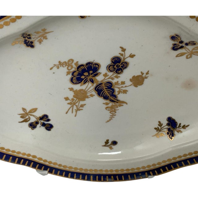 Antique English Caughley Salopian Porcelain Dresden Flowers Oval Dish For Sale - Image 4 of 4