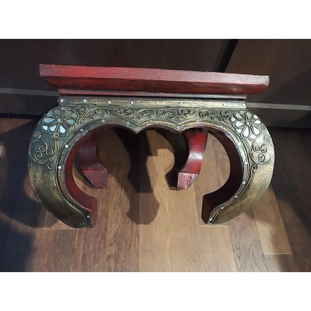 Solid Wood Whimsigoth Asian Ornate Carved Stool/Plant Stand For Sale In Minneapolis - Image 6 of 7