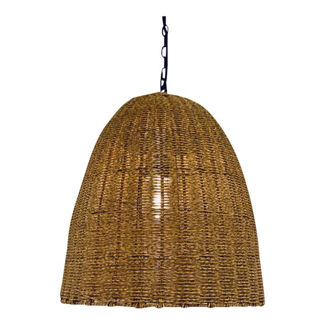 Regina Andrew Organic Modern Woven Tan Wicker Outdoor Beehive Pendant, For Sale