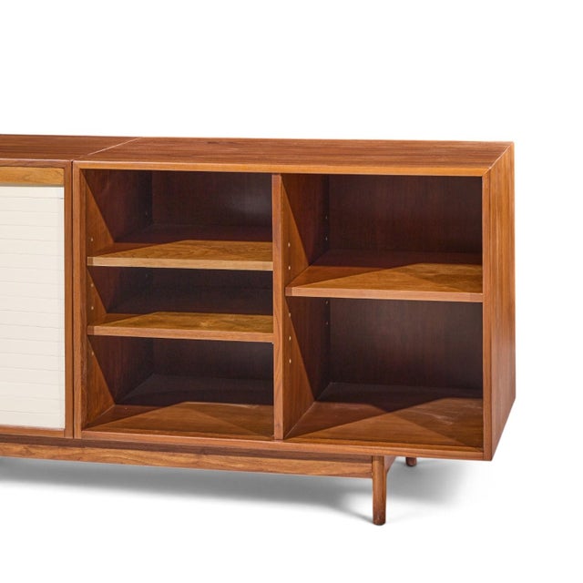 Brown Jens Risom Mid Century Walnut Tambour Door Credenza For Sale - Image 8 of 10