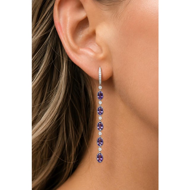 Metal Amethyst Huggie Drop Earrings, Silver, Gold, Pair For Sale - Image 7 of 9