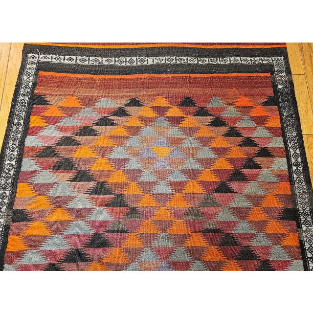 Vintage Moroccan Kilim Rug, Hand-Woven Wool, Geometric Pattern, 5' X 13' For Sale In Chicago - Image 6 of 18