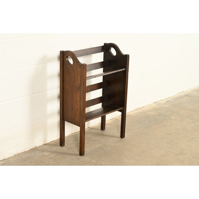 A gorgeous antique Mission or Arts & Crafts period quarter sawn oak bookcase, book trough, or magazine stand In the manner...
