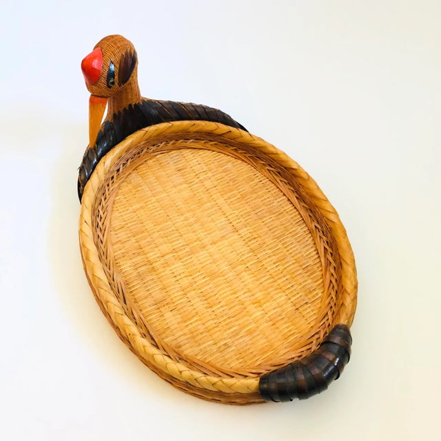 1970s Shanghai Handicrafts Large Wicker Bird Tray - Large Sculptural Bohemian Woven Tray, China For Sale - Image 4 of 9