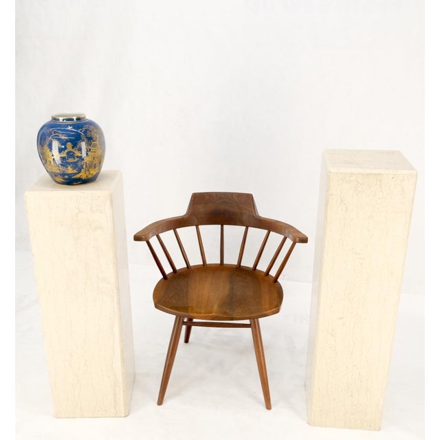 Mid-Century Modern Square Beveled Tall Travertine Marble Pedestals End Tables For Sale - Image 11 of 12