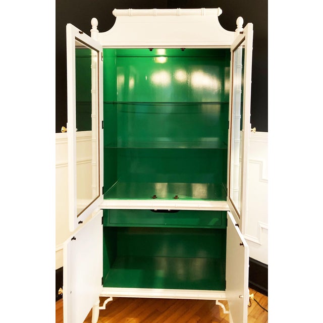 Vintage Chinoiserie White Green Lacquered Faux Bamboo Pagoda