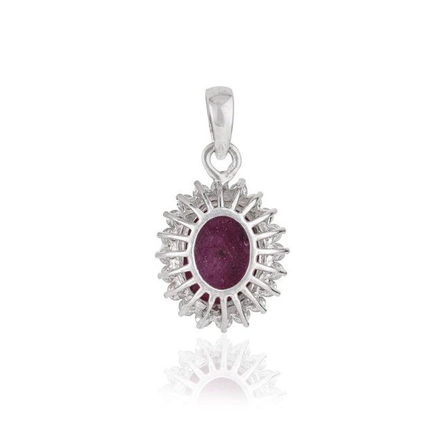 Ruby Red Oval Star 7.71 Ct Ruby Solitaire Pendant With Diamond Halo in Center For Sale - Image 8 of 15