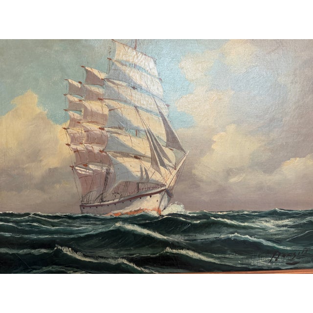 Vintage Tall Ship Oil Painting on Canvas Signed Framed Clipper Marine Seascape For Sale - Image 12 of 13