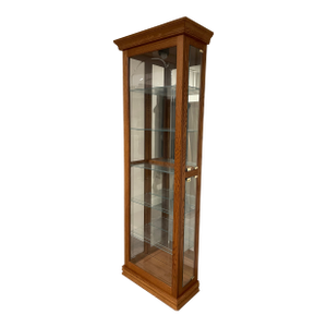 1990s Pulaski Furniture Solid Oak Lighted Curio / Display Cabinet