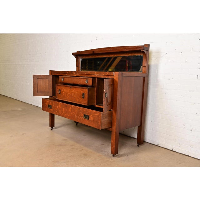 Stickley Brothers Style Antique Mission Oak Arts & Crafts Sideboard or Bar Cabinet, Circa 1900 For Sale In South Bend - Image 6 of 14