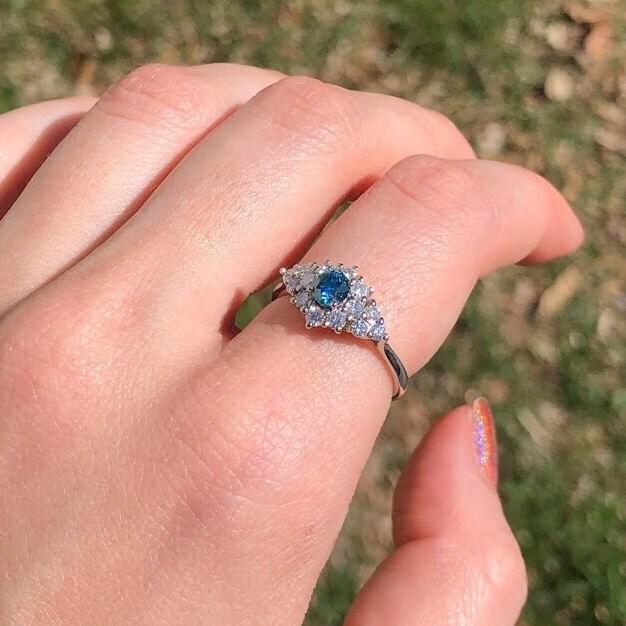 2020s Blue Diamond Ring With Earth Mined Diamond Accents: Solid 14k Gold, Round 4mm, Size 6.75 For Sale - Image 5 of 11