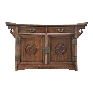 Vintage Chinoiserie Buffet Server with Pagoda Table Top Made of Solid Wood with Asian Style Carvings For Sale
