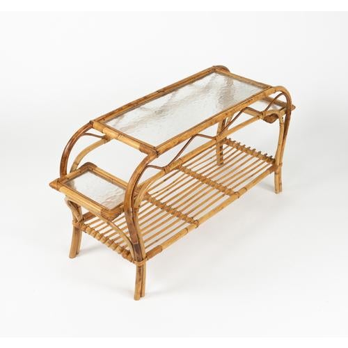 Mid-Century Modern Rattan and Frosted Glass Rectangular Side Table, Italy, 1970s For Sale - Image 10 of 18