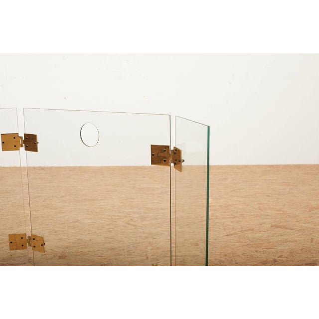 Fire Screen with Three-Part Glass Fire Guard with Gilded Brass Hinges, 1940s For Sale - Image 4 of 17