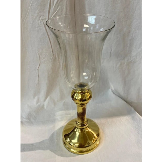 Glass Hurrricane With Gold Base For Sale - Image 13 of 13